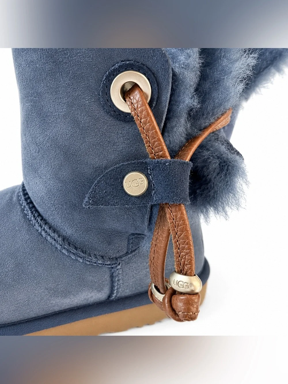 UGG Blue Sheepskin Boots With Leather & Bead Accents